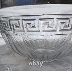 Vintage 1930's Heisey Glass Greek Key Punch Bowl & 6 Cups
