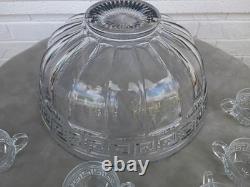 Vintage 1930's Heisey Glass Greek Key Punch Bowl & 6 Cups
