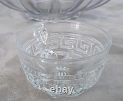 Vintage 1930's Heisey Glass Greek Key Punch Bowl & 6 Cups
