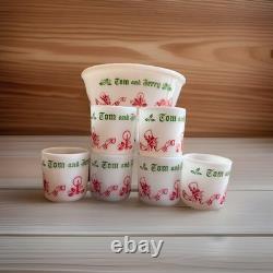 Vintage 1940s Tom and Jerry Punch Bowl Set Hazel Atlas Bowl &6 Cups & OG Box