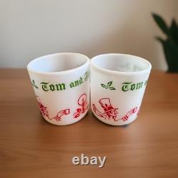 Vintage 1940s Tom and Jerry Punch Bowl Set Hazel Atlas Bowl &6 Cups & OG Box