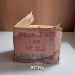 Vintage 1940s Tom and Jerry Punch Bowl Set Hazel Atlas Bowl &6 Cups & OG Box