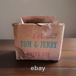 Vintage 1940s Tom and Jerry Punch Bowl Set Hazel Atlas Bowl &6 Cups & OG Box
