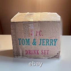 Vintage 1940s Tom and Jerry Punch Bowl Set Hazel Atlas Bowl &6 Cups & OG Box