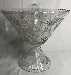 Vintage 1950 Punch Bowl Set Anchor Hocking Prescut Clear Glass Starburst 27 Pcs