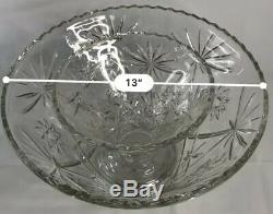 Vintage 1950 Punch Bowl Set Anchor Hocking Prescut Clear Glass Starburst 27 Pcs