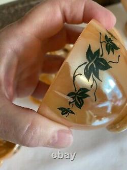 Vintage 1950's Anchor Hocking Peach Luster with Ivy Leaves Punch Bowl Set