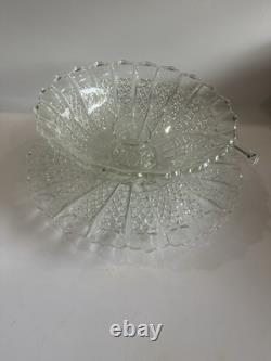 Vintage 1950's BRISTOL DIAMOND Crystal Punch Bowl Set 1 Bowl, 1 Plate, 12 Cups