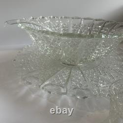 Vintage 1950's BRISTOL DIAMOND Crystal Punch Bowl Set 1 Bowl, 1 Plate, 12 Cups