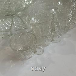 Vintage 1950's BRISTOL DIAMOND Crystal Punch Bowl Set 1 Bowl, 1 Plate, 12 Cups