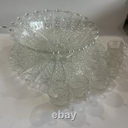 Vintage 1950's BRISTOL DIAMOND Crystal Punch Bowl Set 1 Bowl, 1 Plate, 12 Cups