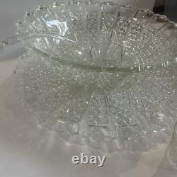 Vintage 1950's BRISTOL DIAMOND Crystal Punch Bowl Set 1 Bowl, 1 Plate, 12 Cups