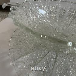 Vintage 1950's BRISTOL DIAMOND Crystal Punch Bowl Set 1 Bowl, 1 Plate, 12 Cups