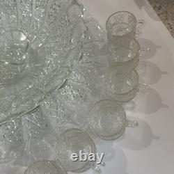Vintage 1950's BRISTOL DIAMOND Crystal Punch Bowl Set 1 Bowl, 1 Plate, 12 Cups