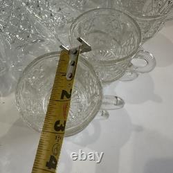 Vintage 1950's BRISTOL DIAMOND Crystal Punch Bowl Set 1 Bowl, 1 Plate, 12 Cups