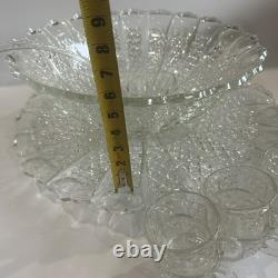 Vintage 1950's BRISTOL DIAMOND Crystal Punch Bowl Set 1 Bowl, 1 Plate, 12 Cups