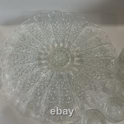 Vintage 1950's BRISTOL DIAMOND Crystal Punch Bowl Set 1 Bowl, 1 Plate, 12 Cups