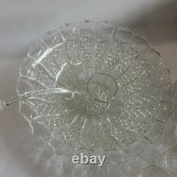 Vintage 1950's BRISTOL DIAMOND Crystal Punch Bowl Set 1 Bowl, 1 Plate, 12 Cups
