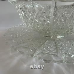 Vintage 1950's BRISTOL DIAMOND Crystal Punch Bowl Set 1 Bowl, 1 Plate, 12 Cups