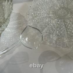 Vintage 1950's BRISTOL DIAMOND Crystal Punch Bowl Set 1 Bowl, 1 Plate, 12 Cups