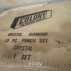 Vintage 1950's BRISTOL DIAMOND Crystal Punch Bowl Set 1 Bowl, 1 Plate, 12 Cups