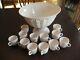 Vintage 1950's Jeanette Pink Milk Glass Punch Bowl Set with Bowl, Stand, 12 cups