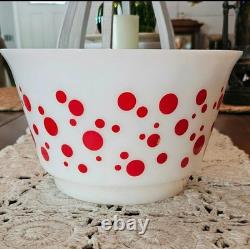 Vintage 1950s Hazel Atlas Polka Dot Milk Glass Punch Bowl And Cups