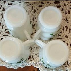 Vintage 1950s Hazel Atlas Polka Dot Milk Glass Punch Bowl And Cups