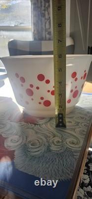 Vintage 1950s Hazel Atlas Polka Dot Milk Glass Punch Bowl And Cups