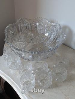 Vintage 1950s Imperial Glass Punch Bowls with 9 cups