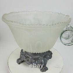 Vintage 1950s Punch Bowl with Pewter Base & 7 Cups 12 Round x 10 Tall (with stand)