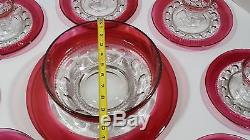 Vintage 1960's Thumbprint Rose Punch bowl Set With 8 Glasses and Plates