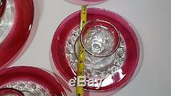 Vintage 1960's Thumbprint Rose Punch bowl Set With 8 Glasses and Plates