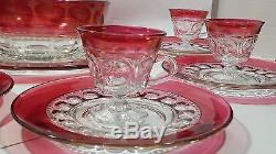 Vintage 1960's Thumbprint Rose Punch bowl Set With 8 Glasses and Plates