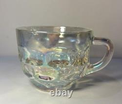 Vintage 1960s Iridescent Federal Lustre Glass Thumbprint Punch Bowl Set