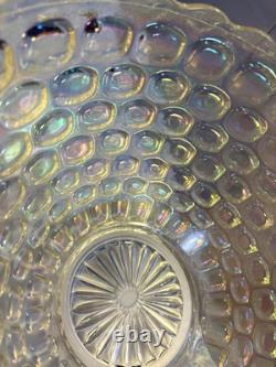 Vintage 1960s Iridescent Federal Lustre Glass Thumbprint Punch Bowl Set