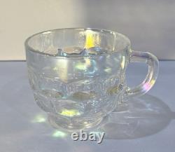 Vintage 1960s Iridescent Federal Lustre Glass Thumbprint Punch Bowl Set