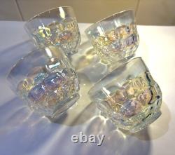 Vintage 1960s Iridescent Federal Lustre Glass Thumbprint Punch Bowl Set