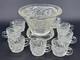 Vintage 1980s L E Smith Clear Crystal Glass McKee Aztec Punch Bowl Set 9 Cups