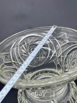 Vintage 1980s L E Smith Clear Crystal Glass McKee Aztec Punch Bowl Set 9 Cups