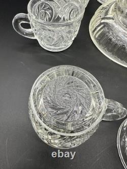 Vintage 1980s L E Smith Clear Crystal Glass McKee Aztec Punch Bowl Set 9 Cups Vintage 1980s L E Smith Clear Crystal Glass McKee Aztec Punch Bowl Set 9 Cups