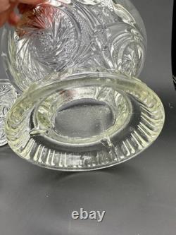 Vintage 1980s L E Smith Clear Crystal Glass McKee Aztec Punch Bowl Set 9 Cups