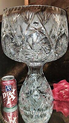 Vintage 2 Pc 14+T CRYSTAL CUT GLASS Punch Bowl OR Vase w Bowl Alone VERSATILE