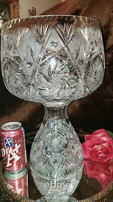 Vintage 2 Pc 14+T CRYSTAL CUT GLASS Punch Bowl OR Vase w Bowl Alone VERSATILE