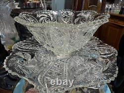 Vintage 2 Pc XL CRYSTAL CUT GLASS Punch Bowl -Magnificent