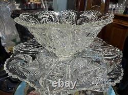 Vintage 2 Pc XL CRYSTAL CUT GLASS Punch Bowl -Magnificent