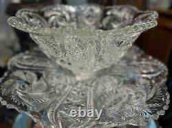 Vintage 2 Pc XL CRYSTAL CUT GLASS Punch Bowl -Magnificent