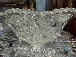 Vintage 2 Pc XL CRYSTAL CUT GLASS Punch Bowl -Magnificent