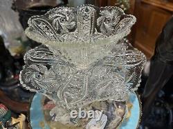 Vintage 2 Pc XL CRYSTAL CUT GLASS Punch Bowl -Magnificent