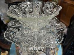 Vintage 2 Pc XL CRYSTAL CUT GLASS Punch Bowl -Magnificent